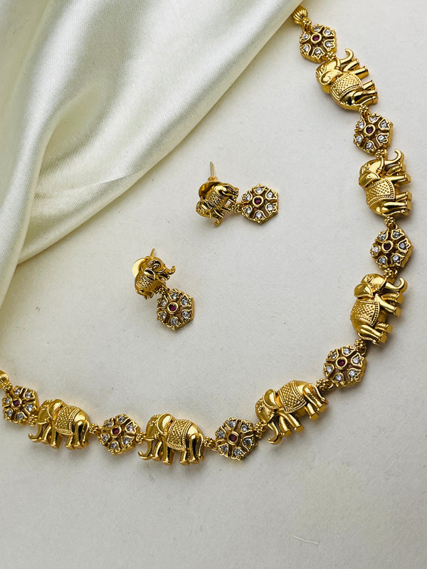 Premium Flower Diamond Elephant Necklace