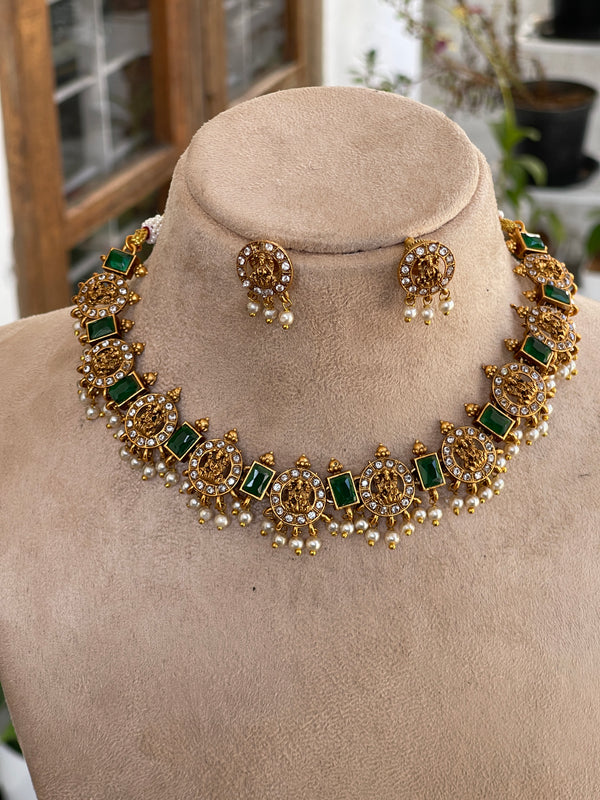 Goddess white and Emerald Stone Necklace