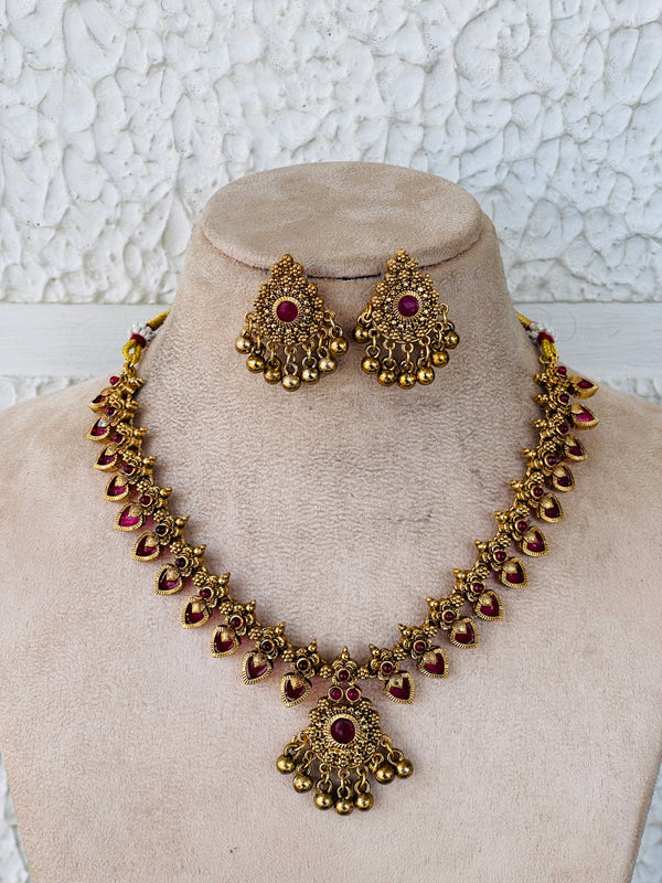 Ruby palakka beads necklace