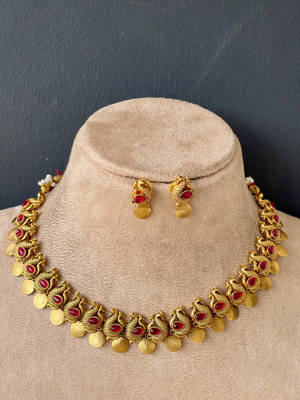Ruby Peacock Coin Necklace
