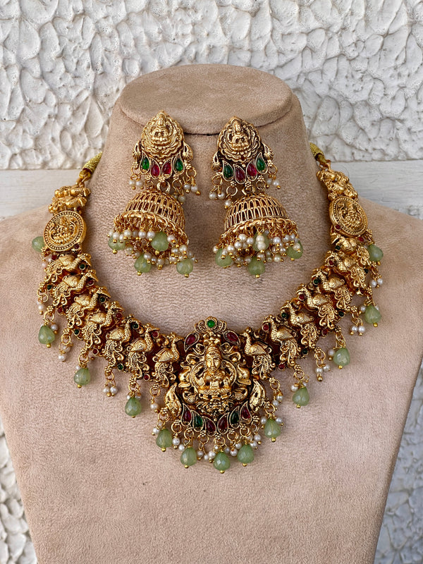 Peacock Goddess Green Pearl Heavy Necklace