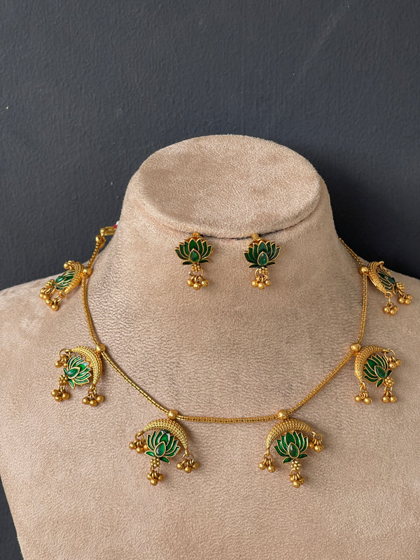 Emerald Crescent Lotus Necklace