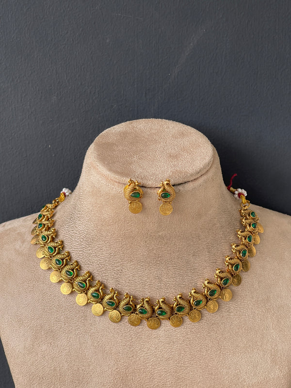 Emerald Peacock Coin Necklace