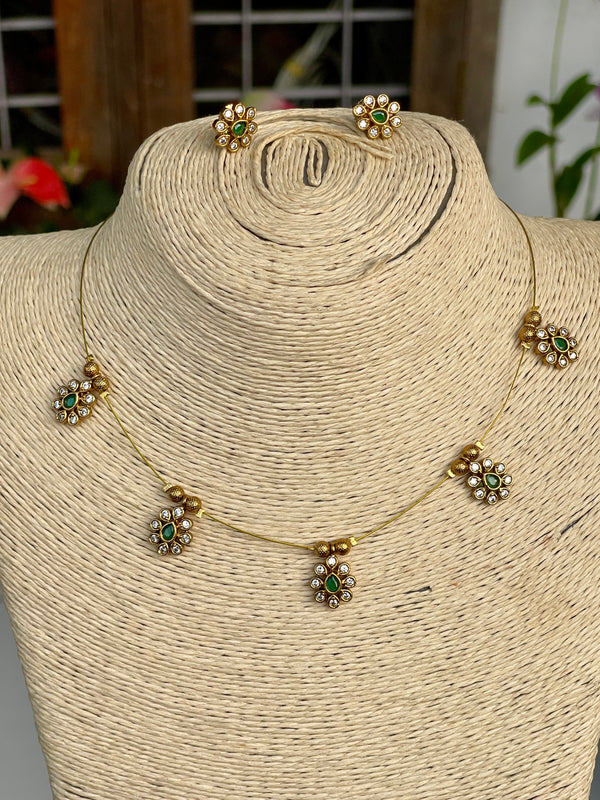 Premium AD Emerald and white Invisible Necklace