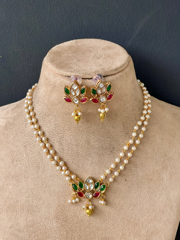 Pearl Lotus Kundan necklace