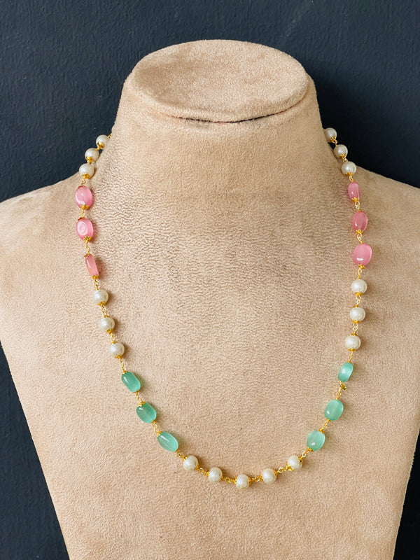 Pastel Pink and Green Pearl Necklace