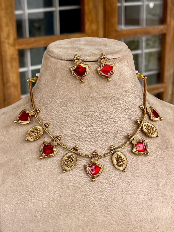 Ruby Goddess oval coin necklace