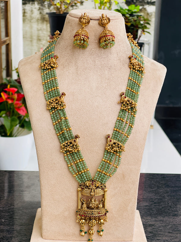 Pastel and gold beads peacock temple haaram