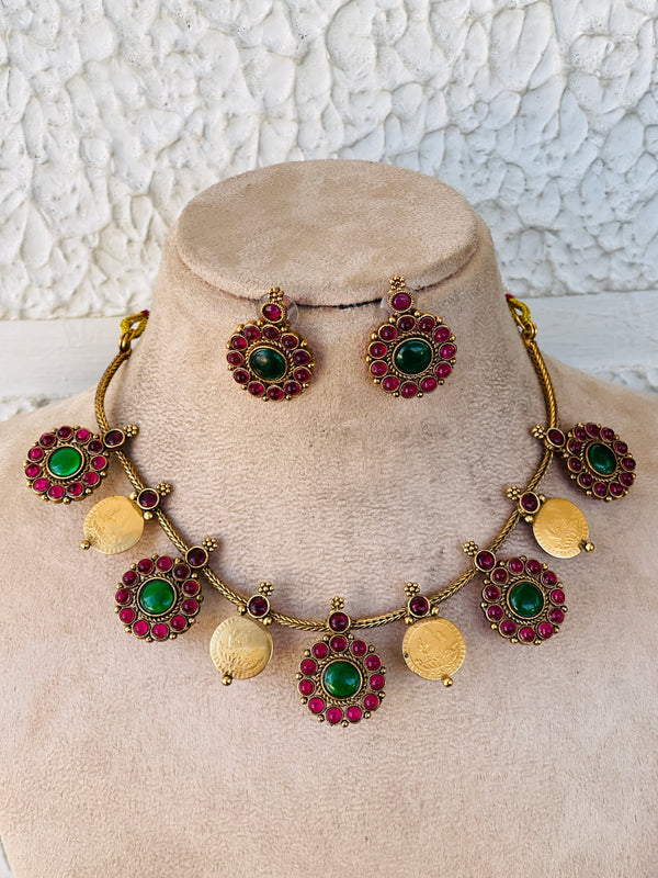 Multi Coin Flower Necklace