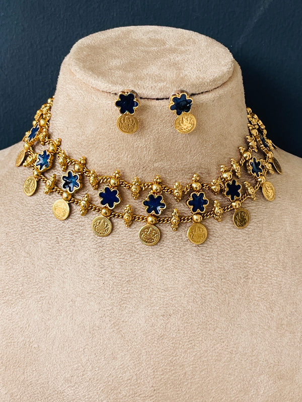 Blue Flower Coin Chocker