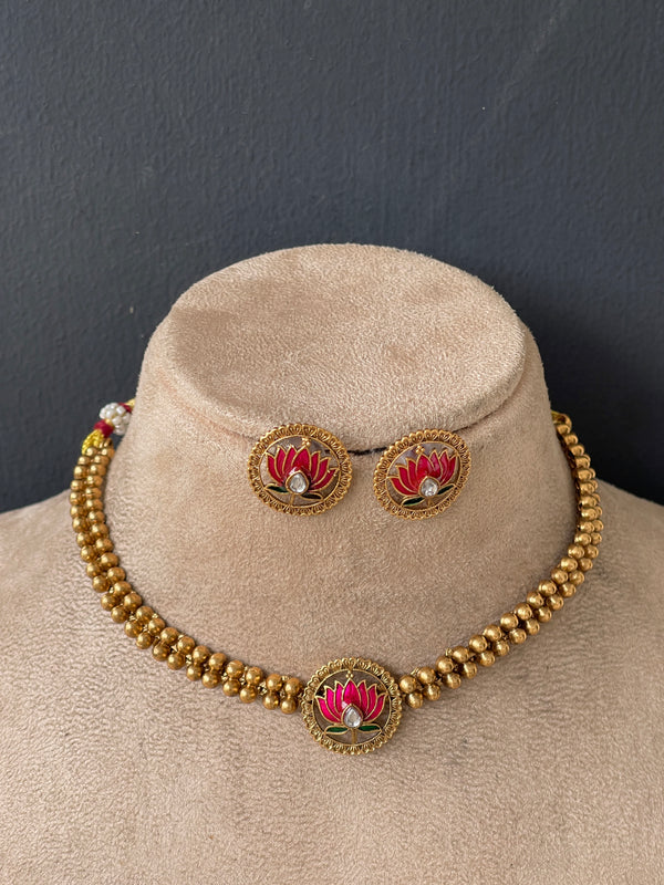 Rani Pink Lotus Kundan Chocker