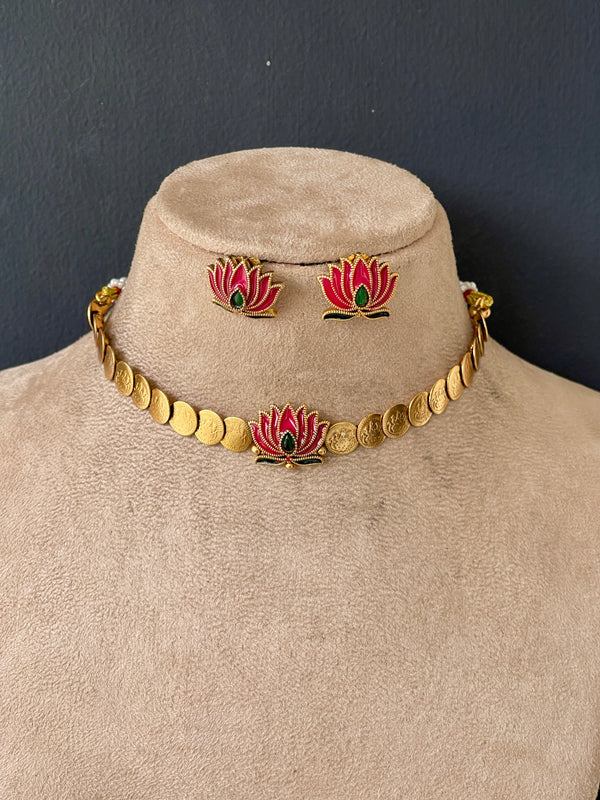 Rani Pink Lotus coin necklace