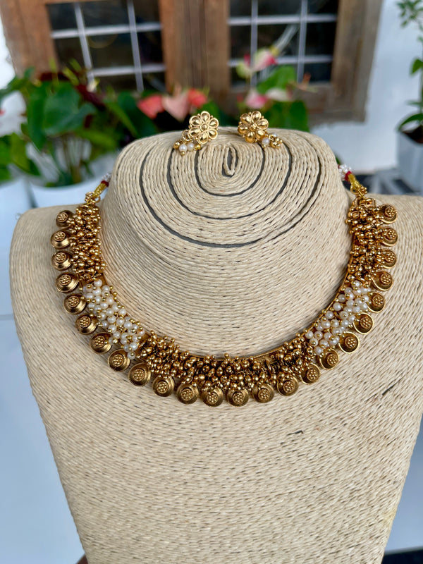 Premium Quality Gold and White Beads Necklace