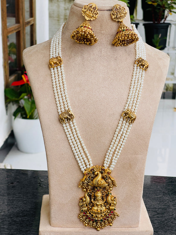 Peacock and Elephant white pearl haaram