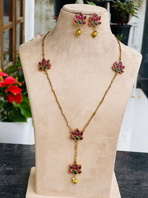 Long hanging Ruby Lotus Necklace