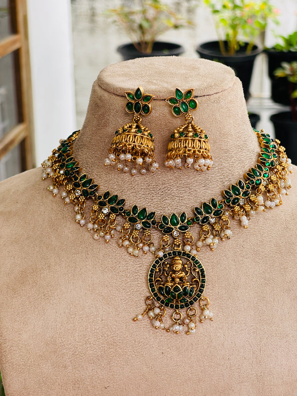 Emerald Lotus and Goddess Necklace