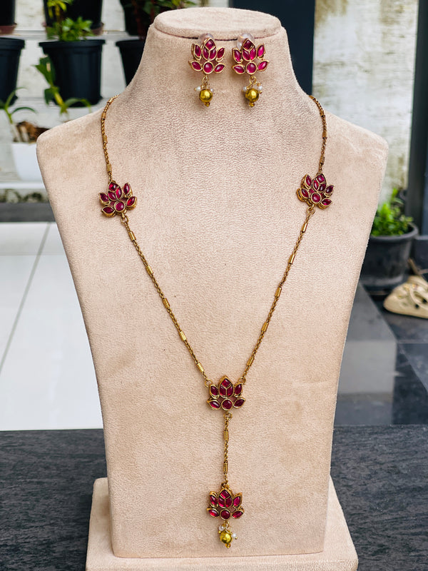 Long hanging Ruby Lotus Necklace