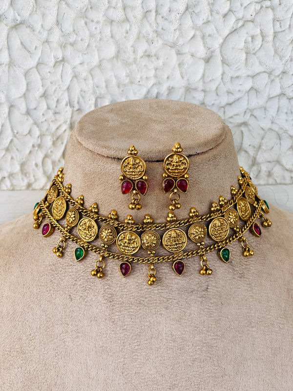 Multi stone Matt Gold necklace