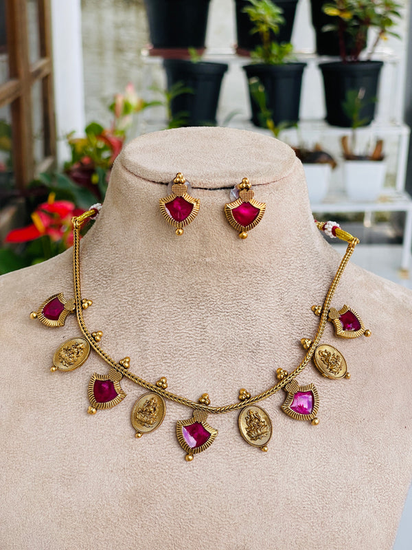 Violet Goddess oval coin necklace