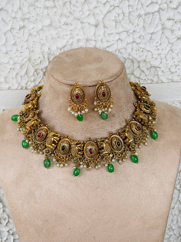 Gold Elephant with Beads Necklace