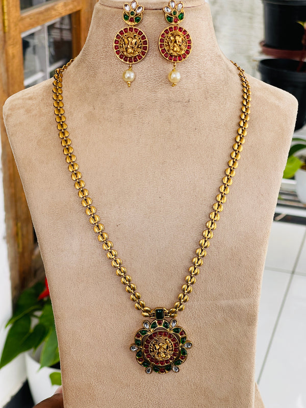 Multi Stone Gold Ganesha Pendant Haaram