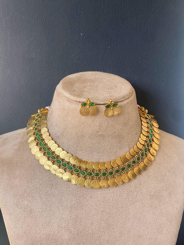 Emerald 2 layer coin necklace
