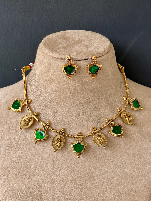 Emerald Goddess oval coin necklace