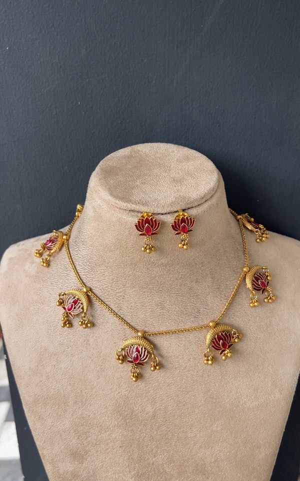 Ruby Crescent Lotus Necklace