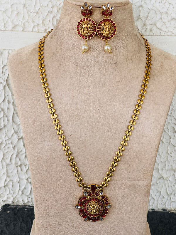 Ruby Gold Ganesha Pendant Haaram
