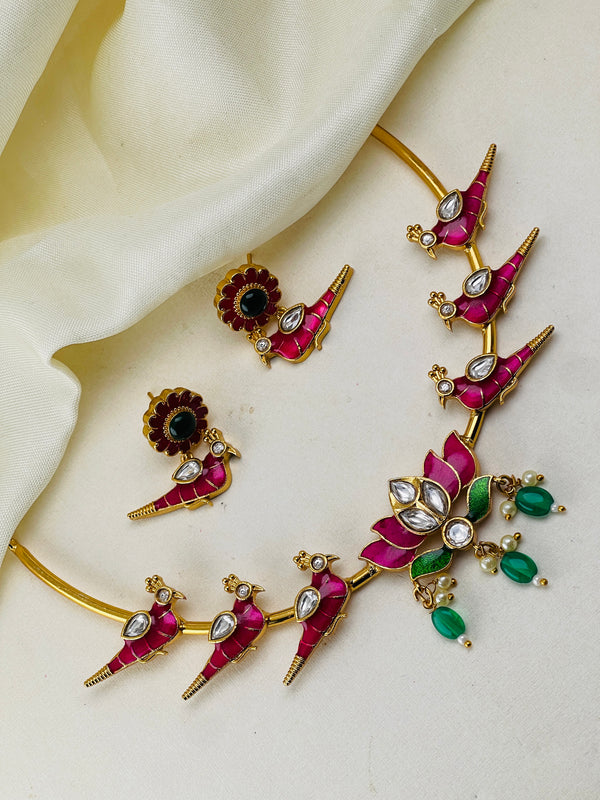 Rani Pink Parrot Design Statement Necklace