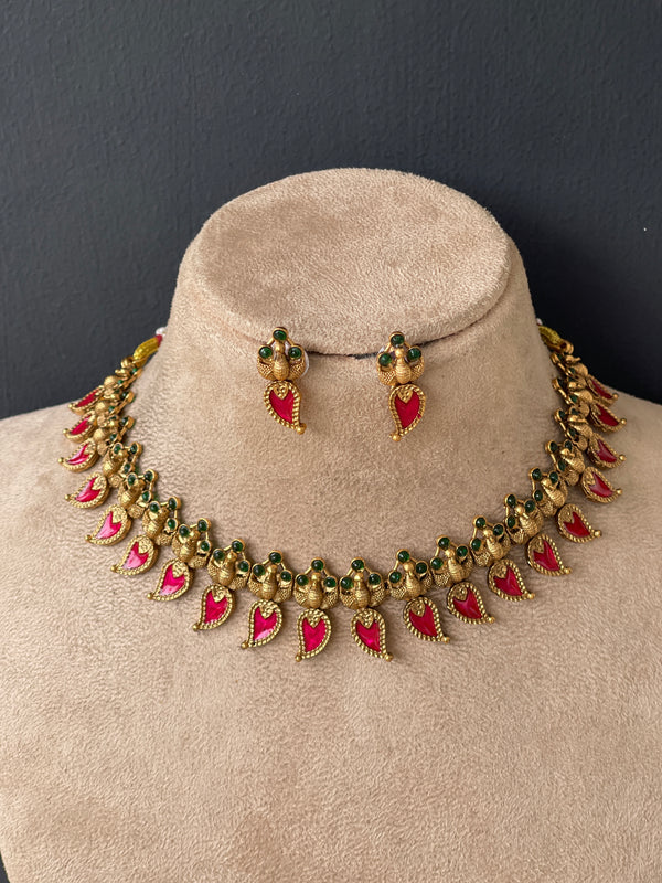 Premium Rani Pink Palakka Necklace