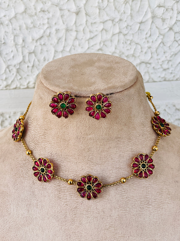Muti color Flower Gold Beads Necklace