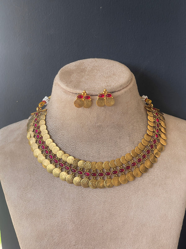 Ruby 2 layer coin necklace