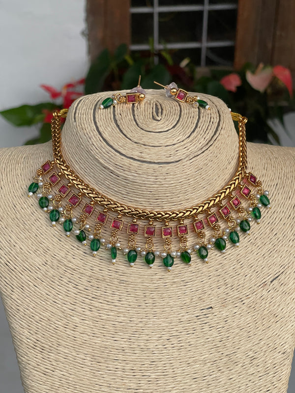 Premium Ruby Emerald Beads Necklace