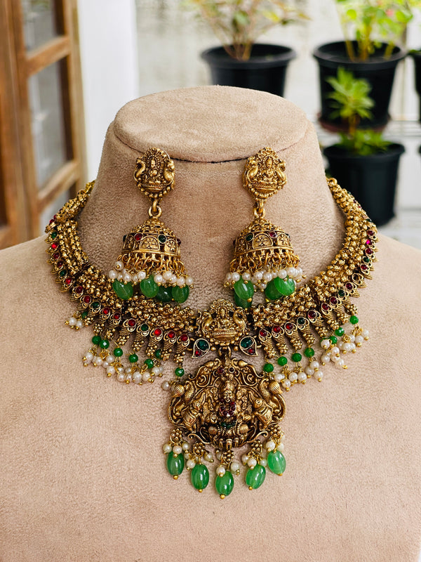 Gold and Green Beads Goddess Necklace