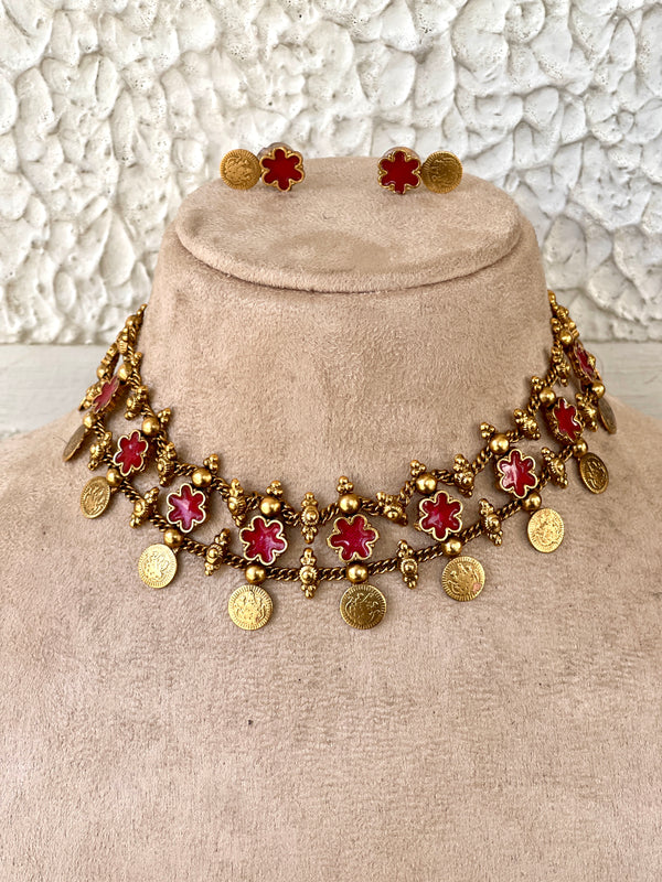 Ruby Flower Coin Chocker