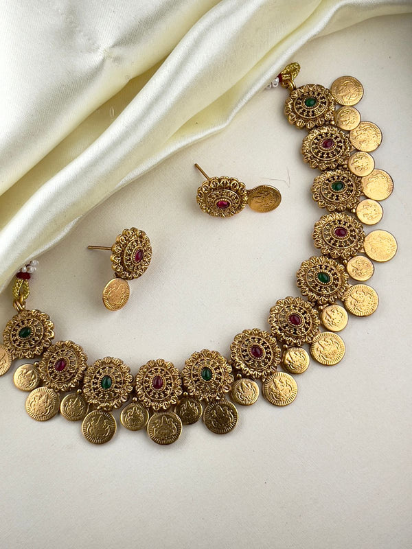 Emerald and Ruby Coin Necklace