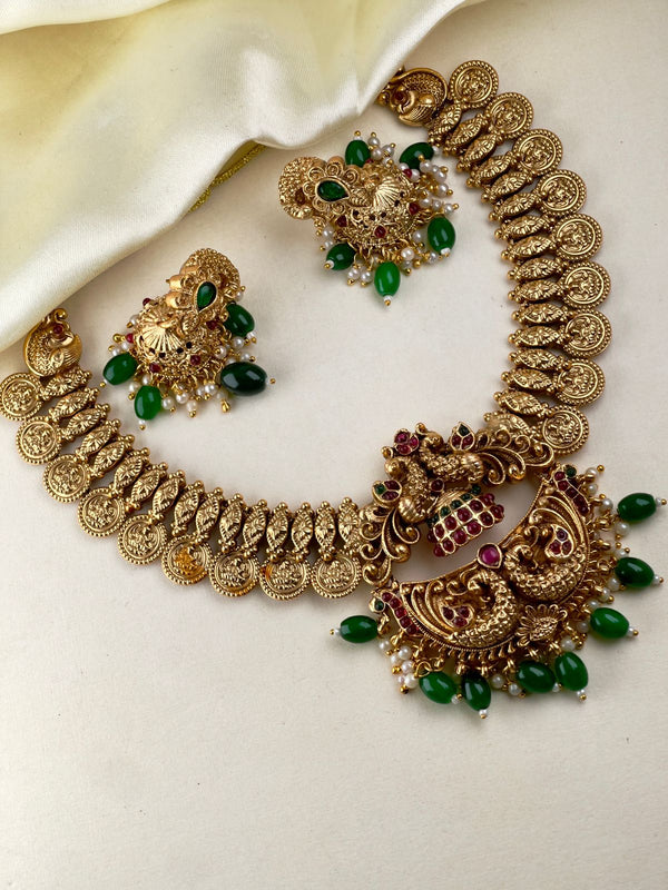 Premium Antique Gold Coin Emerald Necklace