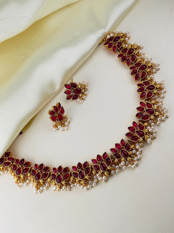 Antique Gold Ruby Lotus Necklace