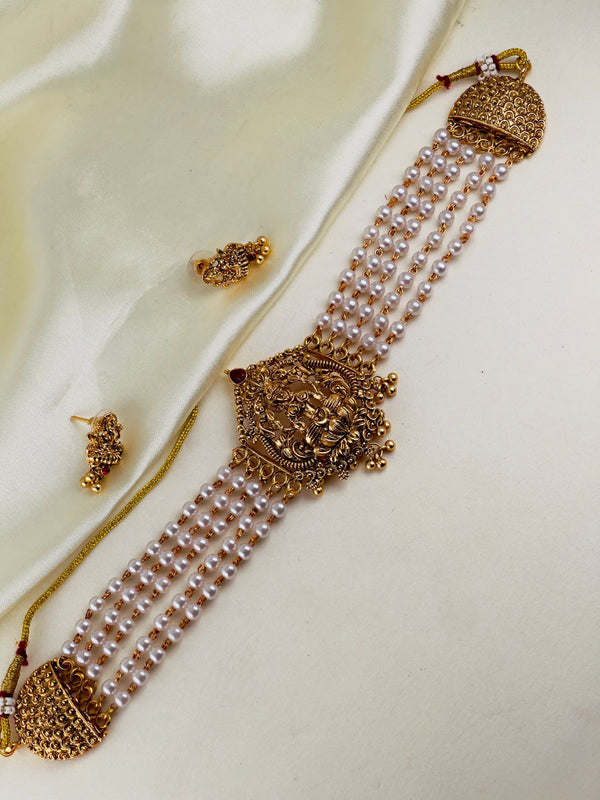 Antique Gold Pearl High Neck chocker