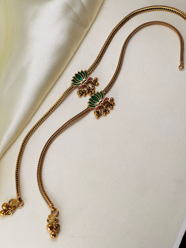 Antique Gold Emerald Lotus Anklet