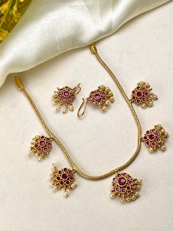 Premium Gold Ruby cute Flower Necklace