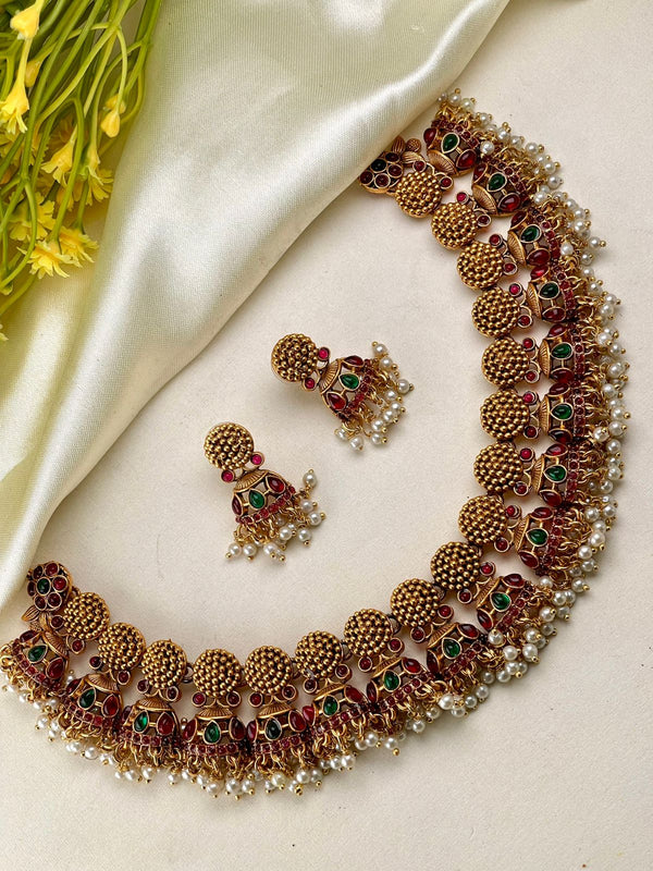Antique Emerald Ruby Pearl Necklace