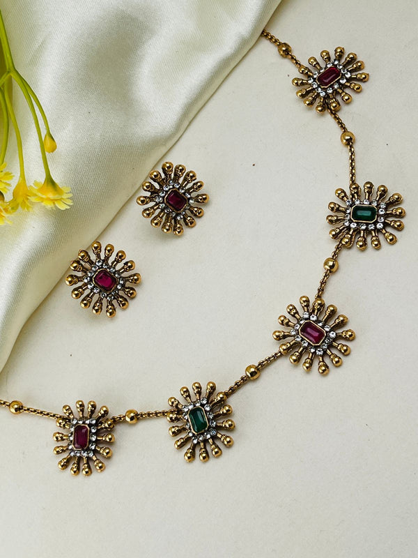 Ruby  Emerald gold Necklace