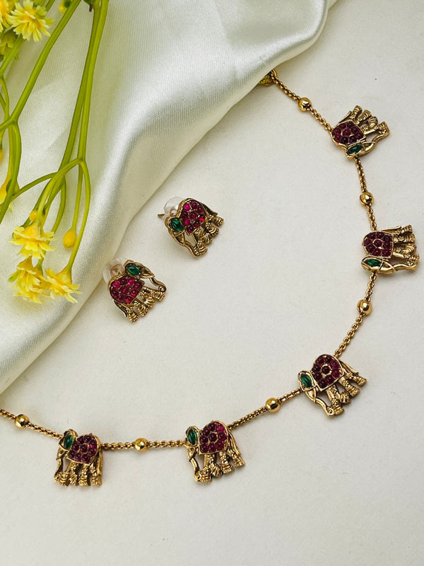 Ruby gold  Elephant Necklace