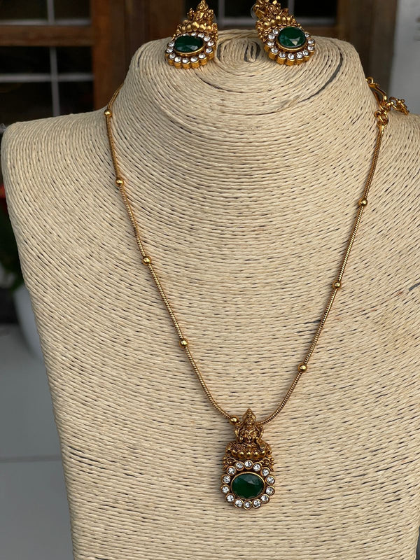 Emerald Stone Diamond Goddess Necklace