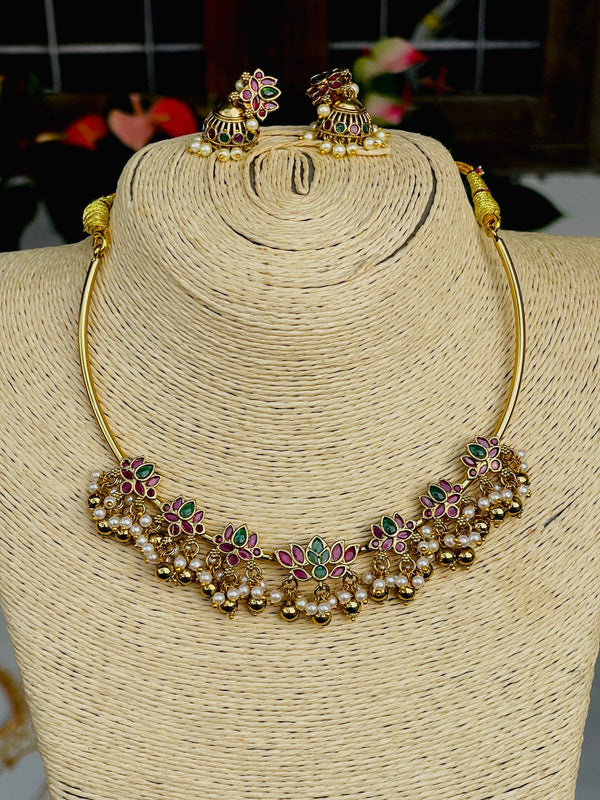 Premim Brass Lotus Statement Necklace