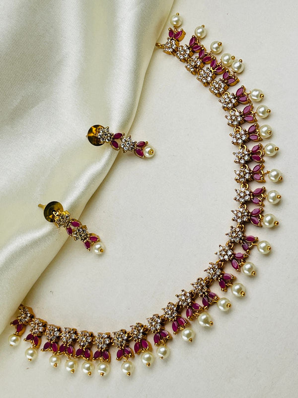 Premium Quality AD Stone with Ruby and Diamond necklace