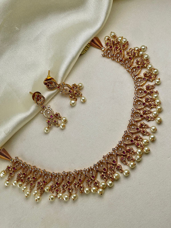 Premium AD Stone Ruby and Diamond necklace