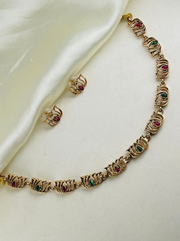 Ruby and Emerald Gold Lotus Necklace
